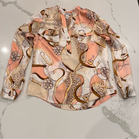 Vintage Cache 90s Y2K Women Silk Pink Chains Button Up Blouse Sz S Studded Disco - Picture 1 of 15
